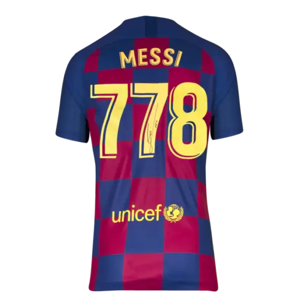 Lionel Messi Official UEFA Champions League Autographed FC Barcelona 2019-20 Home Jersey: 778 Appearances Edition